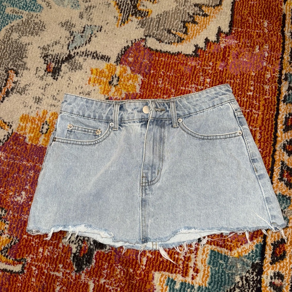 Frayed Hem Light Blue Mini Skirt